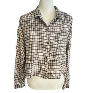 Hollister Women's Flannel Tan Black White Medium Crop